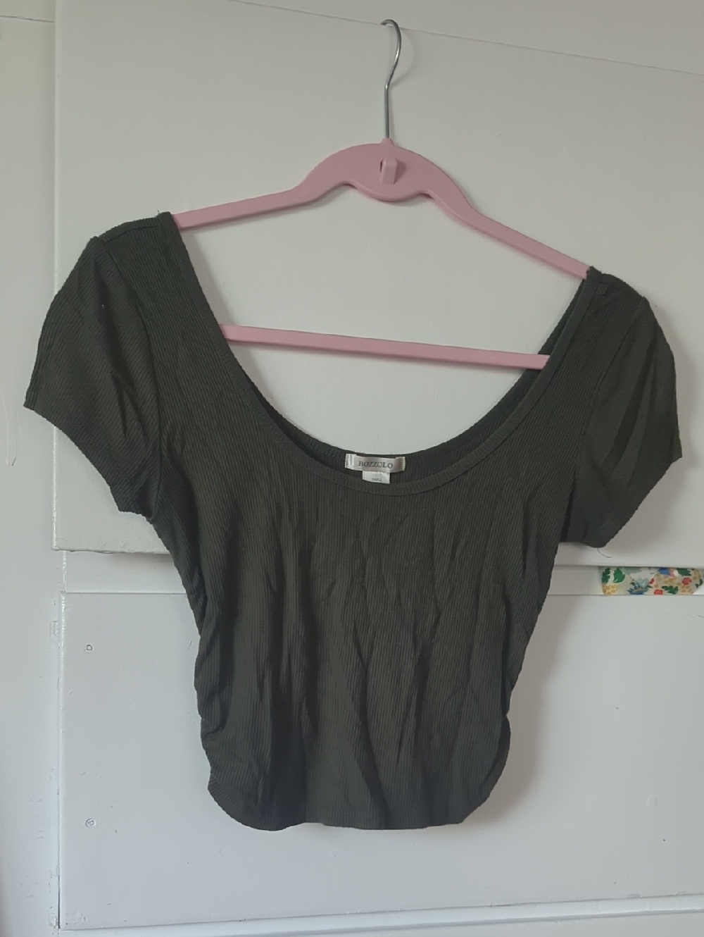 Bozzolo Olive Ribbed Scoop Crop Top